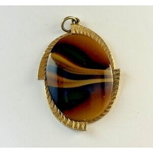 Vintage‎ Pendant Tiger Eye Gold Tone Sarah Coventry